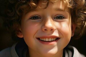 Portrait of a cute smiling little boy. Close-up. ai generated pro photo