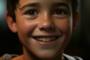 retrato de un linda sonriente pequeño chico. de cerca. ai generado Pro foto