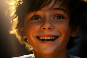 Portrait of a cute smiling little boy. Close-up. ai generated pro photo