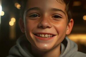 Portrait of a cute smiling little boy. Close-up. ai generated pro photo