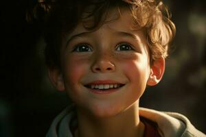 Portrait of a cute smiling little boy. Close-up. ai generated pro photo