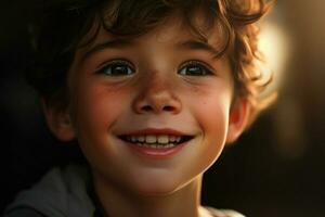 Portrait of a cute smiling little boy. Close-up. ai generated pro photo