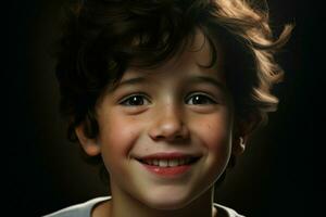 Portrait of a cute smiling little boy. Close-up. ai generated pro photo