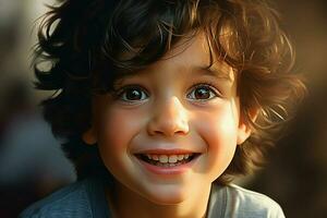 Portrait of a cute smiling little boy. Close-up. ai generated pro photo