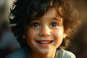 Portrait of a cute smiling little boy. Close-up. ai generated pro photo