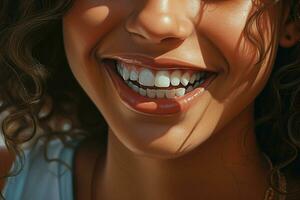 Young woman with beautiful healthy smile, closeup. Dental care. ai generated pro photo