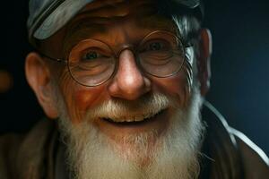 Close-up portrait of a happy senior man with white beard. ai generated pro photo