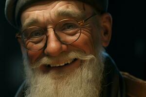 Close-up portrait of a happy senior man with white beard. ai generated pro photo