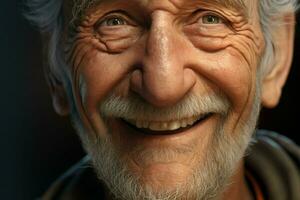 Close-up portrait of a happy senior man with white beard. ai generated pro photo