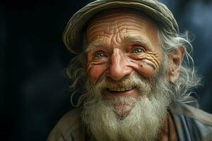 Close-up portrait of a happy senior man with white beard. ai generated pro photo