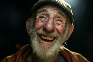 Close-up portrait of a happy senior man with white beard. ai generated pro photo