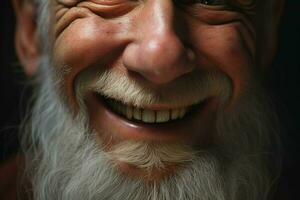 Close-up portrait of a happy senior man with white beard. ai generated pro photo