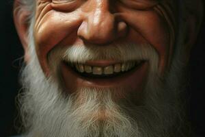 Close-up portrait of a happy senior man with white beard. ai generated pro photo