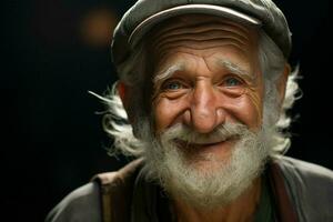 de cerca retrato de un contento mayor hombre con blanco barba. ai generado Pro foto