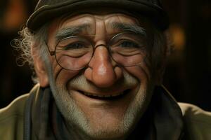 Close-up portrait of a happy senior man with white beard. ai generated pro photo