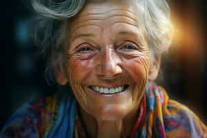Portrait of a smiling senior woman. Focus on the eyes. ai generated pro photo