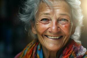 retrato de un sonriente mayor mujer. atención en el ojos. ai generado Pro foto