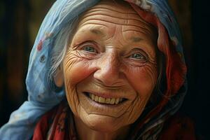 retrato de un sonriente mayor mujer. atención en el ojos. ai generado Pro foto