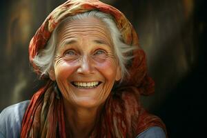 retrato de un sonriente mayor mujer. atención en el ojos. ai generado Pro foto