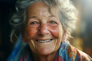 Portrait of a smiling senior woman. Focus on the eyes. ai generated pro photo