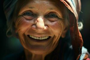 retrato de un sonriente mayor mujer. atención en el ojos. ai generado Pro foto