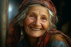 Portrait of a smiling senior woman. Focus on the eyes. ai generated pro photo