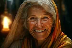 retrato de un sonriente mayor mujer. atención en el ojos. ai generado Pro foto