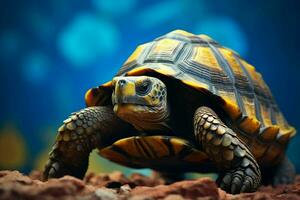 africano estimulado tortuga geochelone sulcata en arena. ai generado Pro foto