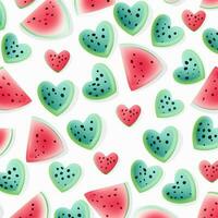 Watermelon seamless pattern. Hand drawn watermelon slices and hearts on white background. ai generated photo