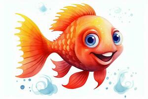 3d rendered illustration of cartoon character of goldfish with happy expression. ai generated pro photo