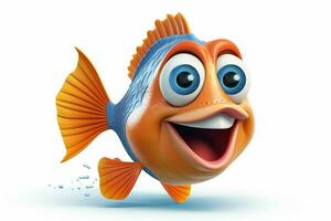 3d rendered illustration of cartoon character of goldfish with happy expression. ai generated pro photo