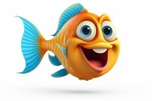 3d prestados ilustración de dibujos animados personaje de pez de colores con contento expresión. ai generado Pro foto