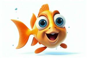 3d prestados ilustración de dibujos animados personaje de pez de colores con contento expresión. ai generado Pro foto