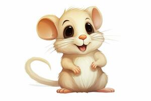 Illustration of a cute cartoon mouse sitting on a white background. ai generated pro photo