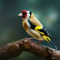 Goldfinch  perched on a branch. ai generated pro photo