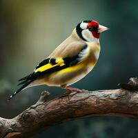 Goldfinch  perched on a branch. ai generated pro photo