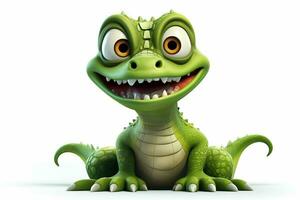 Cartoon crocodile with smiley face on white background - 3D Illustration. ai generated pro photo