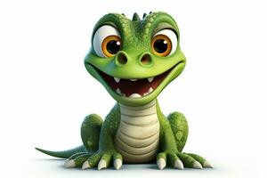 Cartoon crocodile with smiley face on white background - 3D Illustration. ai generated pro photo