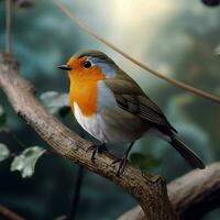 Robin bird on a branch in the forest. Photo for your design. ai generated pro photo