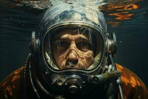 Portrait of a diver under the sea. ai generated pro photo