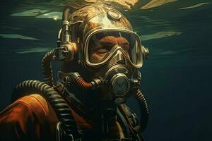 Portrait of a diver under the sea. ai generated pro photo