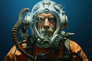 Portrait of a diver under the sea. ai generated pro photo