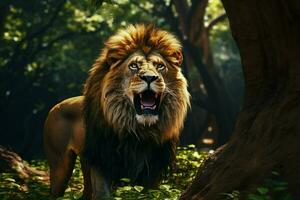 retrato de un grande masculino león en el selva. salvaje animal. ai generado Pro foto