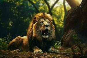 Portrait of a big male lion in the jungle. Wild animal. ai generated pro photo