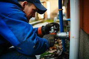 Close-up of a plumber repairing pipes in a building. ai generated pro photo