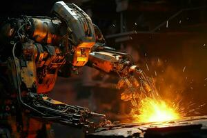 Smart industry robot arms working in factory production line. 3D rendering. ai generated pro photo