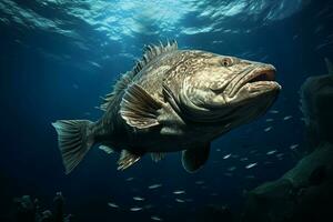 Grouper in the deep blue sea. Underwater world. ai generated pro photo