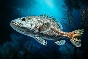 Grouper in the deep blue sea. Underwater world. ai generated pro photo