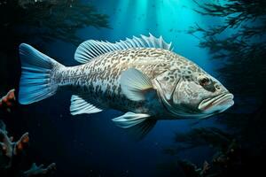 Grouper in the deep blue sea. Underwater world. ai generated pro photo