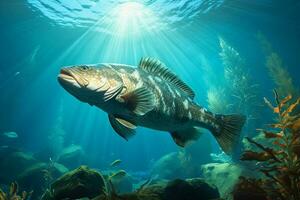 Grouper in the deep blue sea. Underwater world. ai generated pro photo